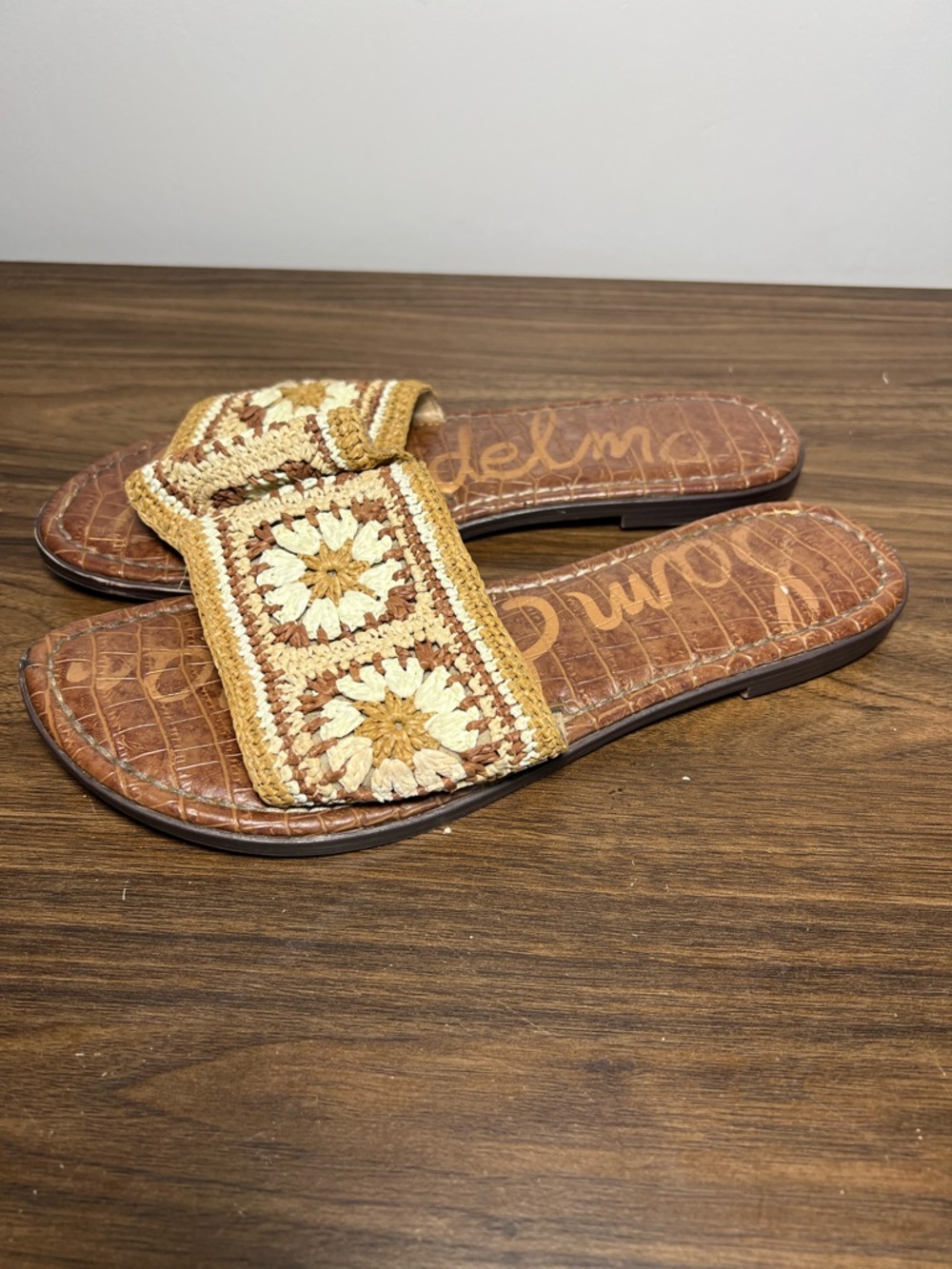 Sam Edelman Woven Crochet Slide Sandal in Brown and Cream - Picture 5 of 8